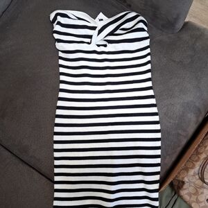 H&M Black & White Ribbed Strapless Mini Tube Dress